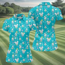 Turquoise Island Cartoon Hawaiian Golf Shirt, Ladies Golf Tops, Womens Golf Tops
