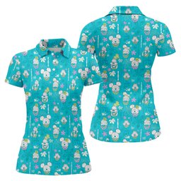 Turquoise Island Cartoon Hawaiian Golf Shirt, Ladies Golf Tops, Womens Golf Tops