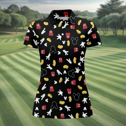 Black Cartoon Gloves And Shorts Golf Shirt, Ladies Golf Shirts, Golf Gifts For Women
