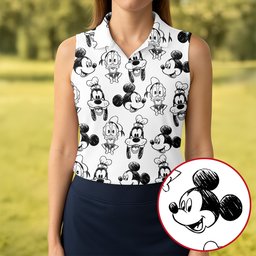 Sketch Cartoon Friends Faces Golf Shirt, Ladies Golf Apparel, Womens Golf Shirts