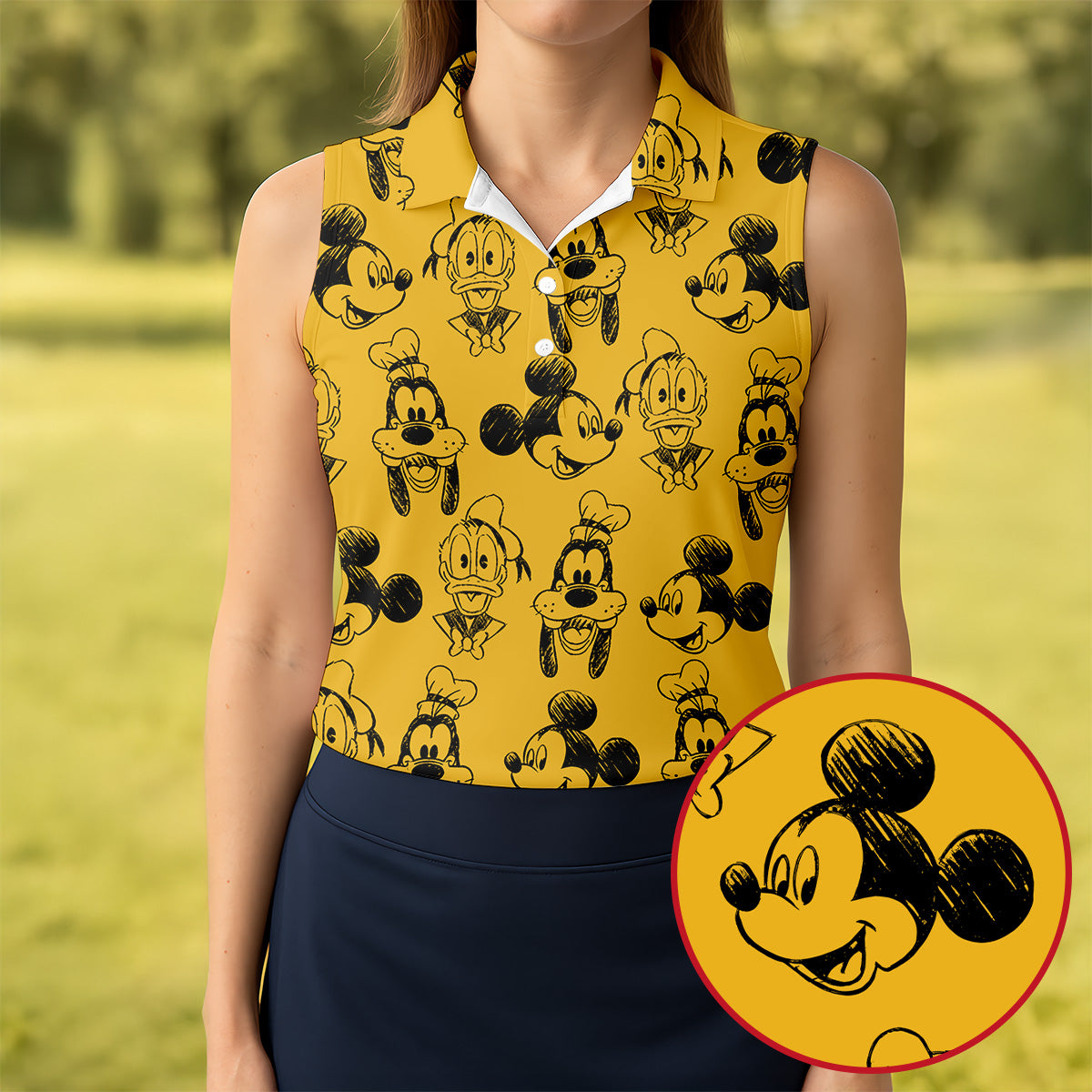 Sketch Cartoon Friends Faces Golf Shirt, Ladies Golf Apparel, Womens Golf Shirts
