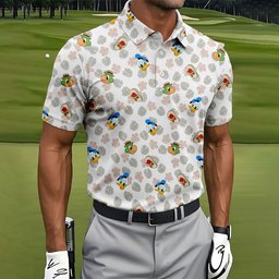 Duck And Parrot Leaf Hawaiian Golf Shirt, Funny Mens Golf Shirts, Mens Golf Polo