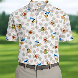 Duck And Parrot Leaf Hawaiian Golf Shirt, Funny Mens Golf Shirts, Mens Golf Polo