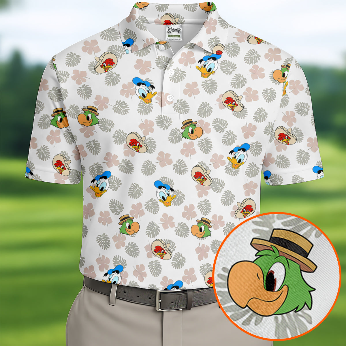 Duck And Parrot Leaf Hawaiian Golf Shirt, Funny Mens Golf Shirts, Mens Golf Polo