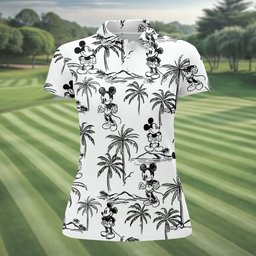 Sketch Cartoon Palm Tree Hawaiian Golf Shirt, Womens Golf Tops, Womens Golf Shirts