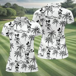 Sketch Cartoon Palm Tree Hawaiian Golf Shirt, Womens Golf Tops, Womens Golf Shirts