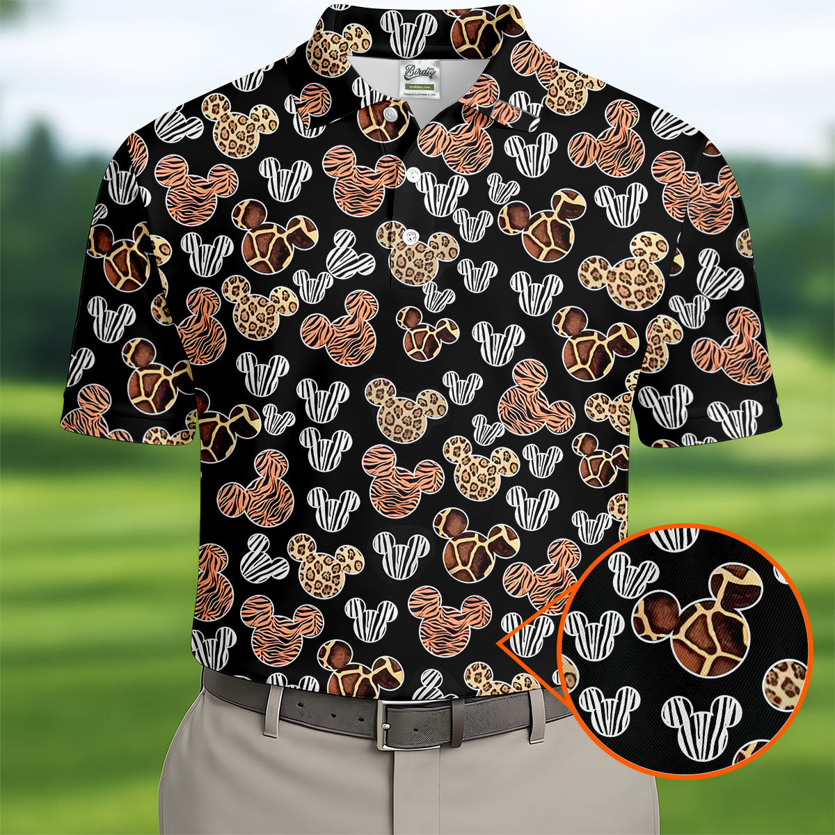 Leopard Safari Mouse Ears Pattern Golf Shirt, Funny Mens Golf Shirts, Mens Golf Polo