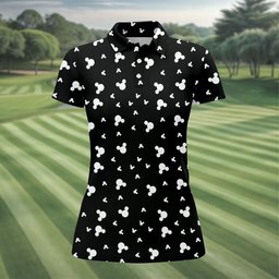 Black And White Mouse Ears Dots Golf Shirt, Womens Golf Clothing, Ladies Golf Apparel