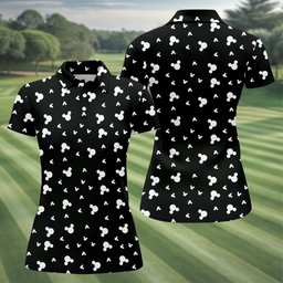 Black And White Mouse Ears Dots Golf Shirt, Womens Golf Clothing, Ladies Golf Apparel