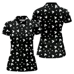 Black And White Mouse Ears Dots Golf Shirt, Womens Golf Clothing, Ladies Golf Apparel