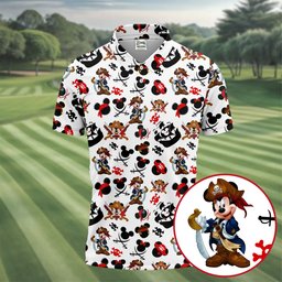 Pirate Cartoon Mouse Skull Swords Golf Shirt, Mens Golf Apparel, Golf Gifts For Men