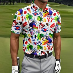 Cartoon Snorkel Palm Hawaiian Golf Shirt, Mens Golf Clothing, Golf Shirts For Men