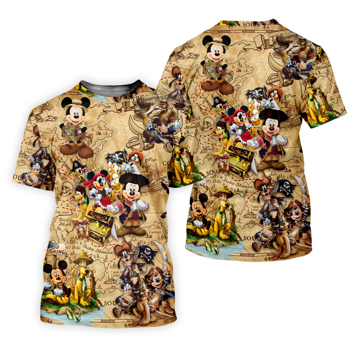 Cartoon Friends Pirate Treasure Map Golf Shirt, Mens Golf Polo, Golf Shirts For Men