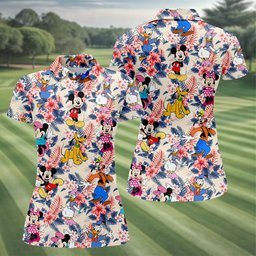 Hibiscus Cartoon Friends Hawaiian Golf Shirt, Womens Golf Tops, Ladies Golf Shirts