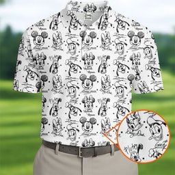 Cartoon Friends Signature Sketch Golf Shirt, Mens Golf Clothing, Golf Shirts For Men