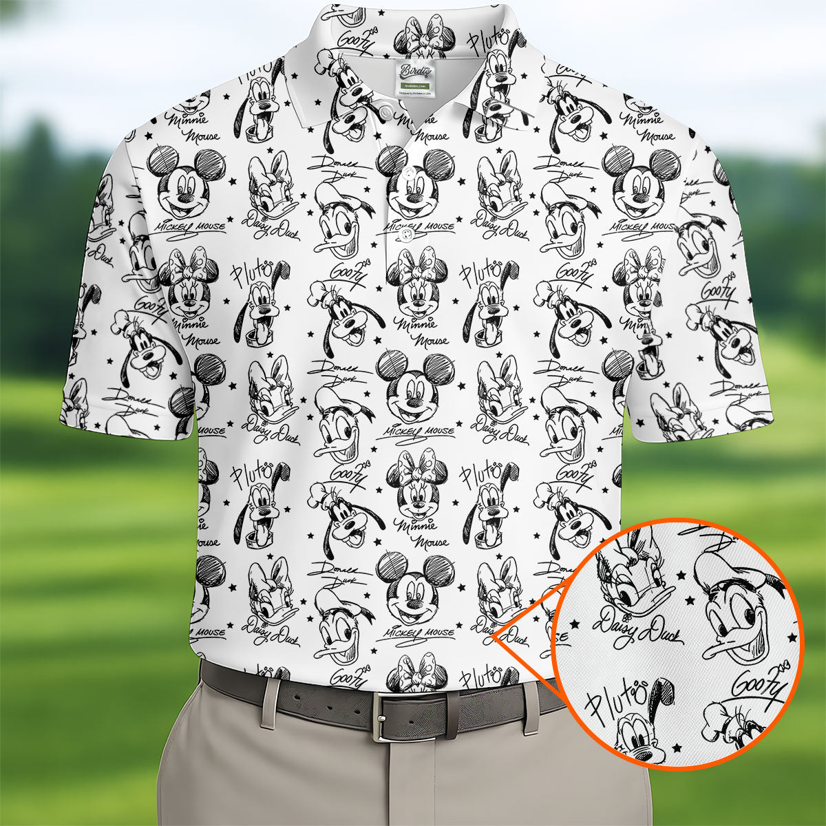 Cartoon Friends Signature Sketch Golf Shirt, Mens Golf Clothing, Golf Shirts For Men