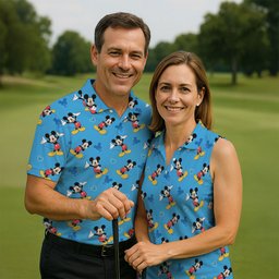 Blue Classic Cartoon Mouse Golf Shirt, Funny Mens Golf Shirts, Mens Golf Apparel