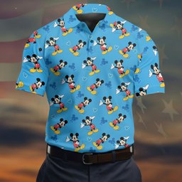 Blue Classic Cartoon Mouse Golf Shirt, Funny Mens Golf Shirts, Mens Golf Apparel