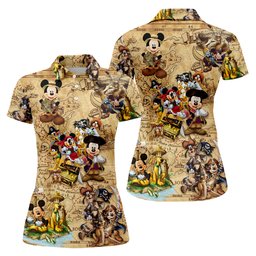 Cartoon Friends Pirate Treasure Map Golf Shirt, Womens Golf Tops, Ladies Golf Shirts