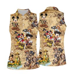 Cartoon Friends Pirate Treasure Map Golf Shirt, Womens Golf Tops, Ladies Golf Shirts