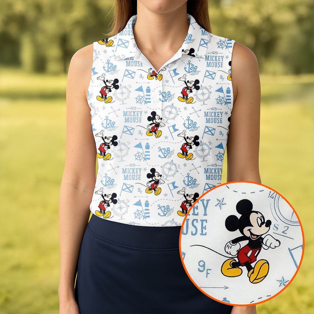 Cartoon Mouse Nautical Anchor Map Golf Shirt, Golf Gifts For Women, Ladies Golf Tops