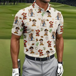 Western Cowboy Cartoon Friends Golf Shirt, Mens Golf Polo, Funny Mens Golf Shirts