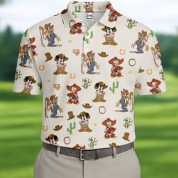Western Cowboy Cartoon Friends Golf Shirt, Mens Golf Polo, Funny Mens Golf Shirts
