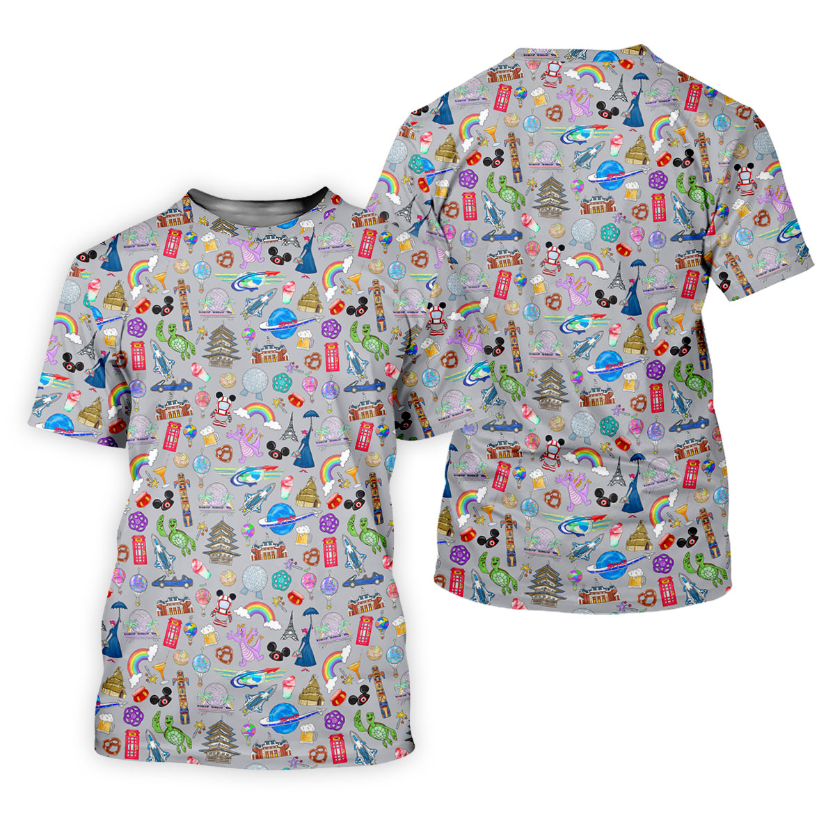 World Travel Icons Pattern Golf Shirt, Mens Golf Clothing, Funny Mens Golf Shirts