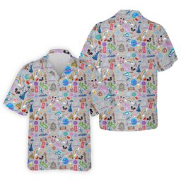 World Travel Icons Pattern Golf Shirt, Mens Golf Clothing, Funny Mens Golf Shirts