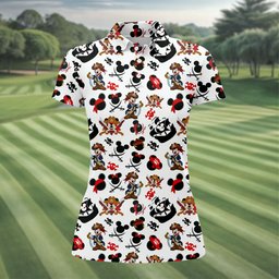Pirate Cartoon Mouse Skull Swords Golf Shirt, Ladies Golf Shirts, Womens Golf Apparel