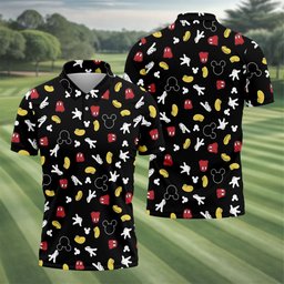 Black Cartoon Gloves And Shorts Golf Shirt, Mens Golf Clothing, Golf Polo For Men