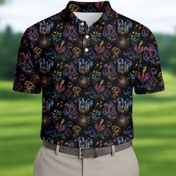 Cartoon Couple Fireworks Night Golf Shirt, Golf Polo For Men, Golf Gifts For Men