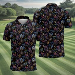 Cartoon Couple Fireworks Night Golf Shirt, Golf Polo For Men, Golf Gifts For Men