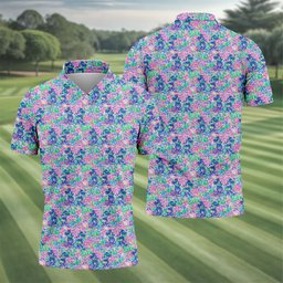 Neon Floral Cartoon Hawaiian Golf Shirt, Mens Golf Shirts, Funny Mens Golf Shirts