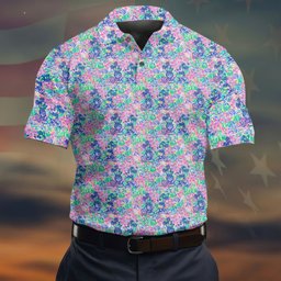 Neon Floral Cartoon Hawaiian Golf Shirt, Mens Golf Shirts, Funny Mens Golf Shirts