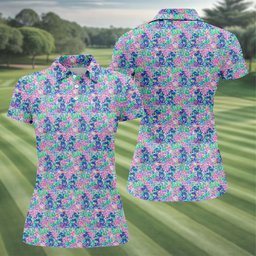 Neon Floral Cartoon Hawaiian Golf Shirt, Womens Golf Apparel, Golf Gifts For Women