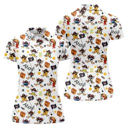 Ahoy Pirate Cartoon Friends Faces Golf Shirt, Golf Shirts For Women, Womens Golf Tops
