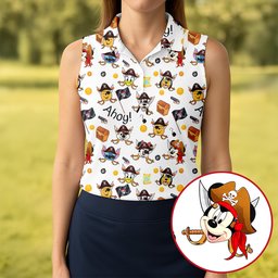 Ahoy Pirate Cartoon Friends Faces Golf Shirt, Golf Shirts For Women, Womens Golf Tops