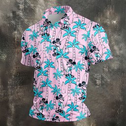 Pink Palm Cartoon Surf Hawaiian Golf Shirt, Golf Polo For Men, Mens Golf Apparel