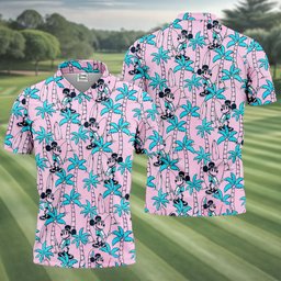 Pink Palm Cartoon Surf Hawaiian Golf Shirt, Golf Polo For Men, Mens Golf Apparel