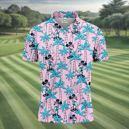 Pink Palm Cartoon Surf Hawaiian Golf Shirt, Golf Polo For Men, Mens Golf Apparel