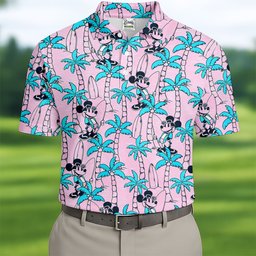 Pink Palm Cartoon Surf Hawaiian Golf Shirt, Golf Polo For Men, Mens Golf Apparel