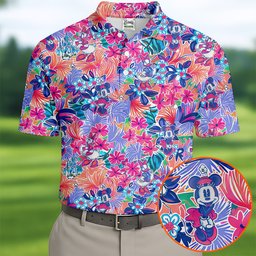 Cartoon Girls Bright Floral Hawaiian Golf Shirt, Golf Polo For Men, Mens Golf Polo