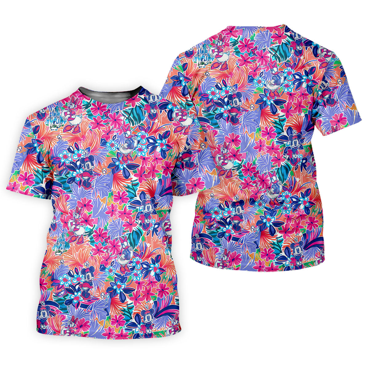 Cartoon Girls Bright Floral Hawaiian Golf Shirt, Ladies Golf Tops, Womens Golf Tops