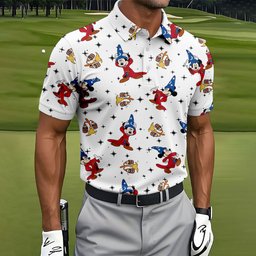 Wizard Mouse Magic Stars Pattern Golf Shirt, Mens Golf Shirts, Funny Mens Golf Shirts