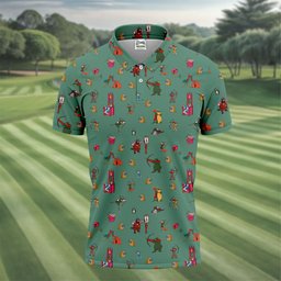 Green Archer Fox Cartoon Golf Shirt, Golf Shirts For Men, Funny Mens Golf Shirts