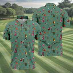 Green Archer Fox Cartoon Golf Shirt, Golf Shirts For Men, Funny Mens Golf Shirts