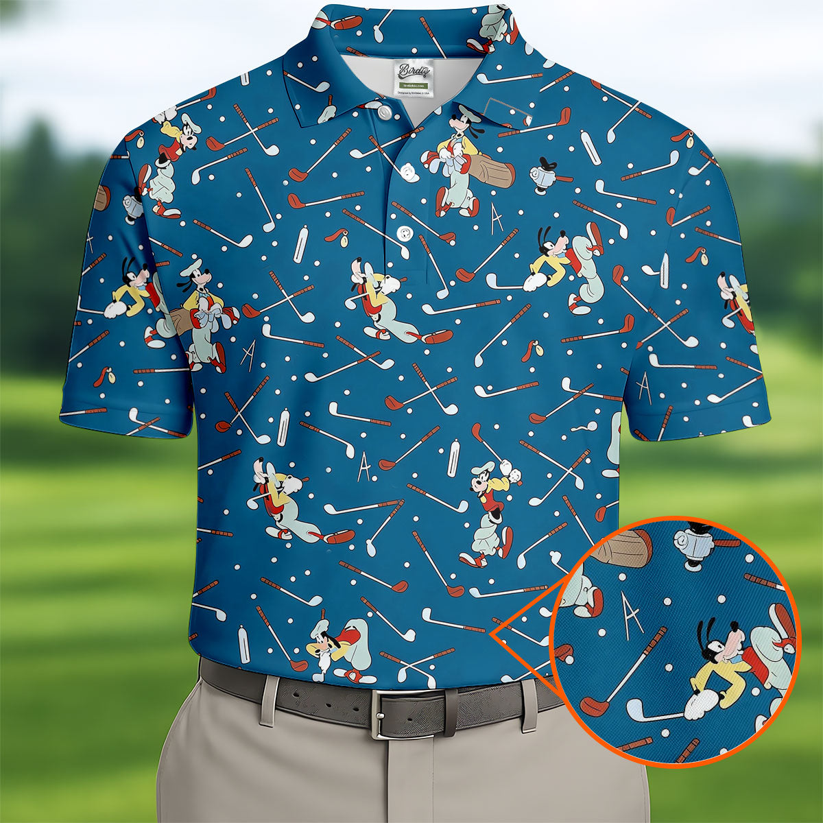 Cartoon Dog Golfer Pattern Golf Shirt, Funny Mens Golf Shirts, Golf Shirts For Men