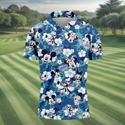Hibiscus Cartoon Mouse Pair Hawaiian Golf Shirt, Mens Golf Apparel, Golf Polo For Men