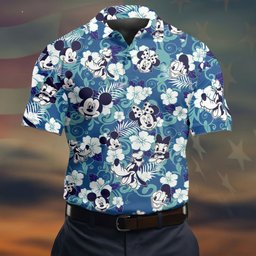 Hibiscus Cartoon Mouse Pair Hawaiian Golf Shirt, Mens Golf Apparel, Golf Polo For Men